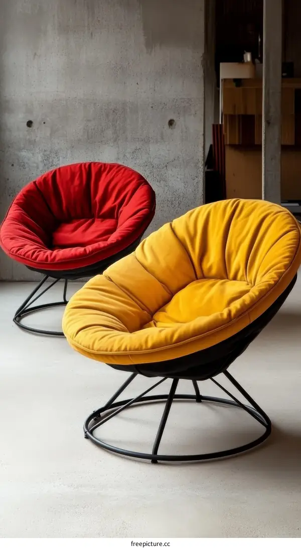 Modern Comfortable Armchairs in Red and Yellow
