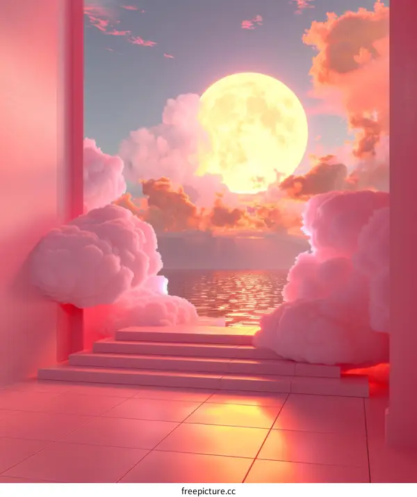 Pink Dreamy Sky and Cloudscape Interior
