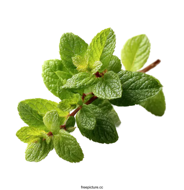[Transparent Background PNG]Fresh Mint Sprig Close-up