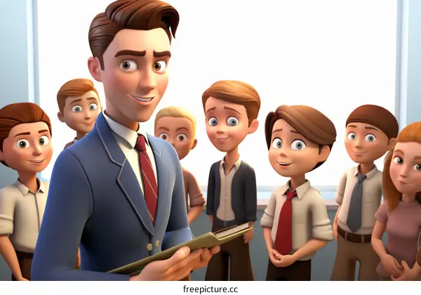 Male teacher with a group of elementary school students