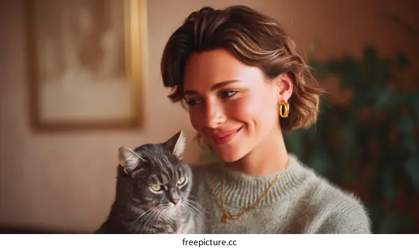 Woman and Cat Indoor Portrait