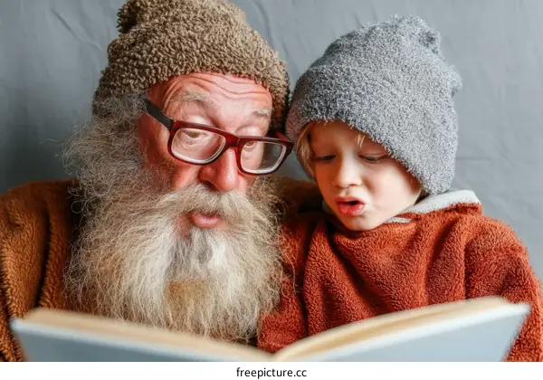 Grandfather and Grandson Reading a Book Together