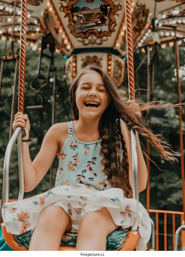 Little Girl on a Carousel Swing