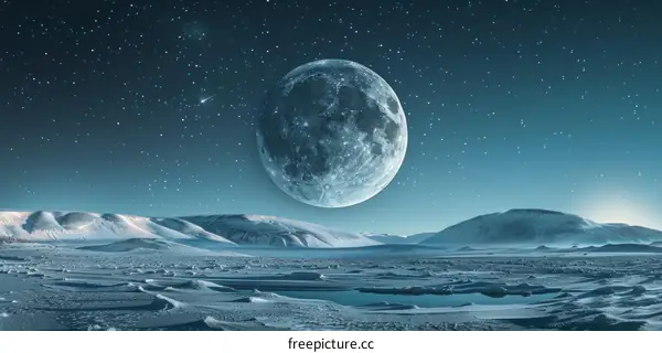 Moon Rises over Arctic Frozen Lake