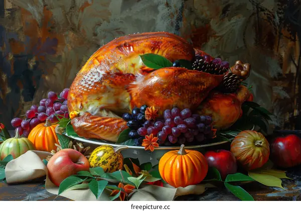 Roasted Turkey with Fruits and Vegetables