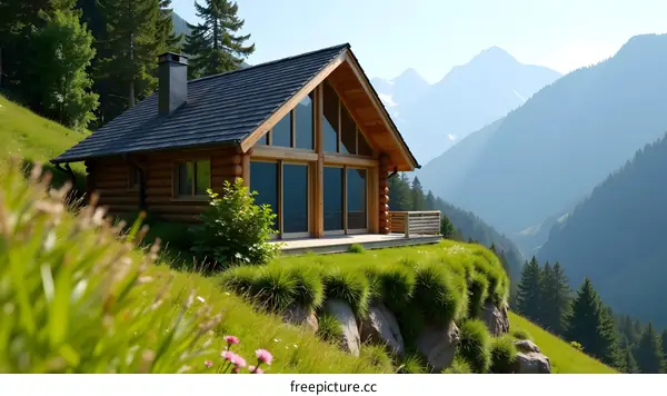 Modern Wooden Cabin with Mountain View