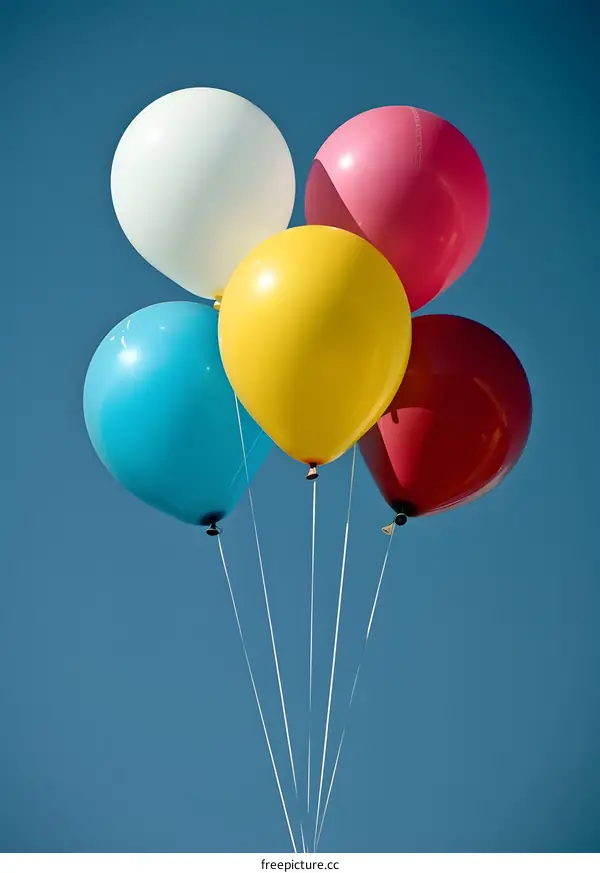 Colorful Balloons Against a Clear Blue Sky