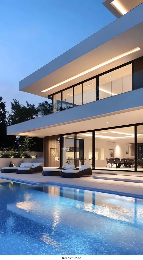 Modern Home With Swimming Pool And Patio Furniture