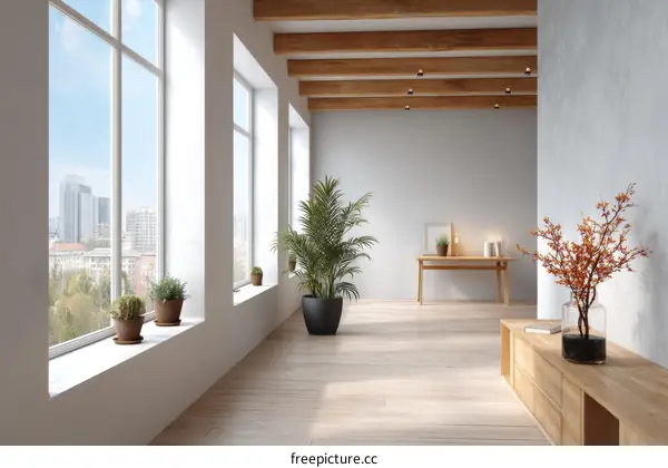 Modern Minimalist Living Room with City View