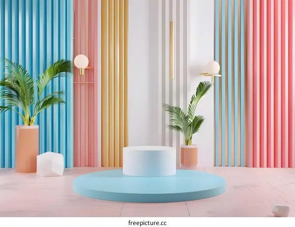 Minimalist Blue and Pink Color Palette Geometric Product Display Platform