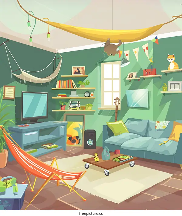Modern Home Interior Illustration With Hammocks