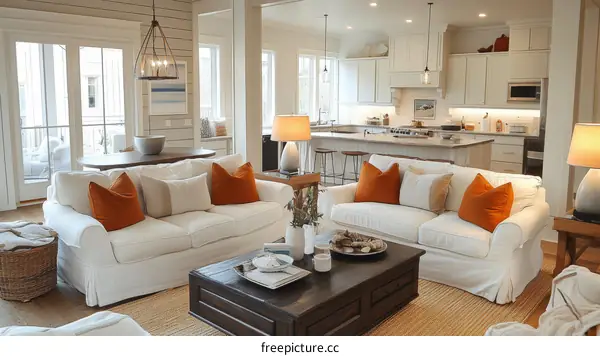 Cozy Open-Concept Living Room with Kitchen View