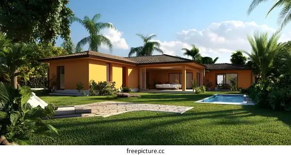 Modern Tropical Villa with Swimming Pool and Lush Greenery