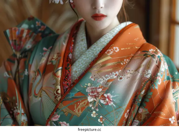 Portrait of a Japanese woman wearing a kimono