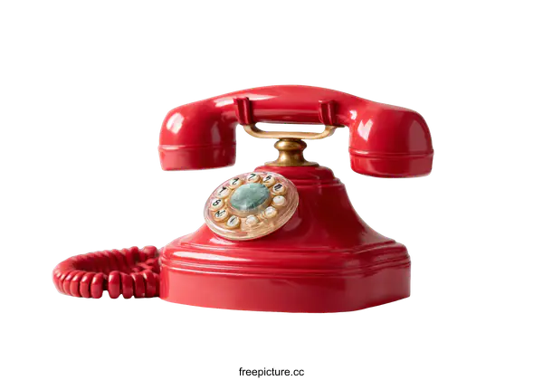 [Transparent Background PNG]Vintage Red Telephone on White Background