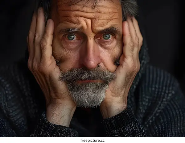 Portrait of an old man with beard and green eyes
