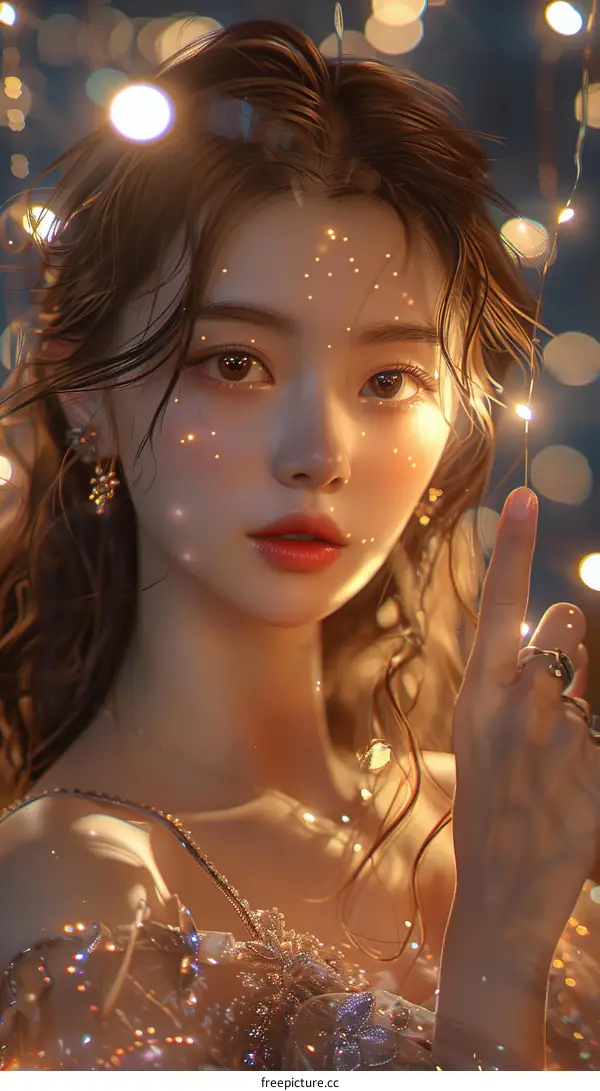 Beautiful Woman With Sparkling Lights Illustration