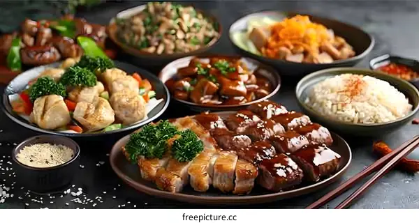 Asian food variety on table