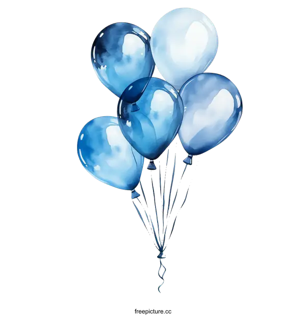 [Transparent Background PNG]Watercolor Illustration of Blue Balloons