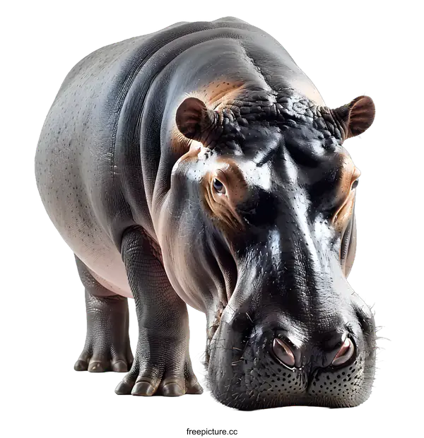 [Transparent Background PNG]Large Hippopotamus Standing on White Background