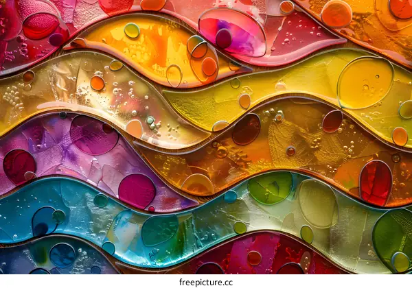 Abstract Colorful Glass Art with Wavy Lines and Circles