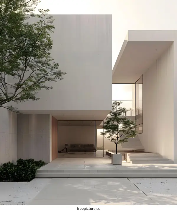 Modern Minimalist Home Design with Large Windows and Concrete Exterior