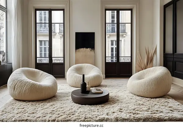 Modern Beige Living Room with Unique Lounge Chairs