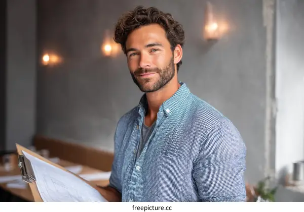 Cafe Staff Member Holding Menu