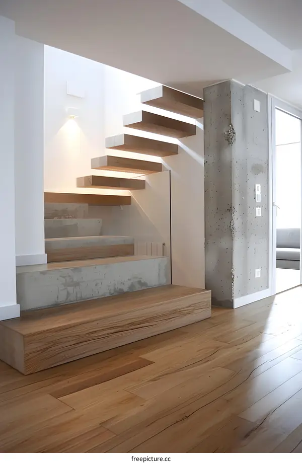 Modern Concrete and Wood Stairs in Interior Design