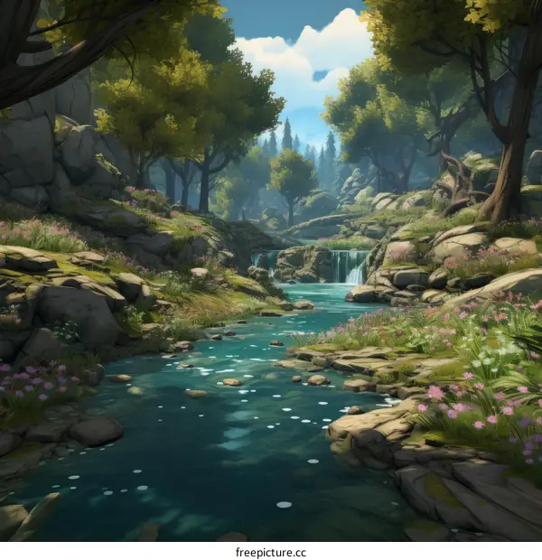 A beautiful landscape with a river running through it