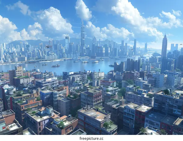 Aerial View of a Futuristic Asian Cityscape