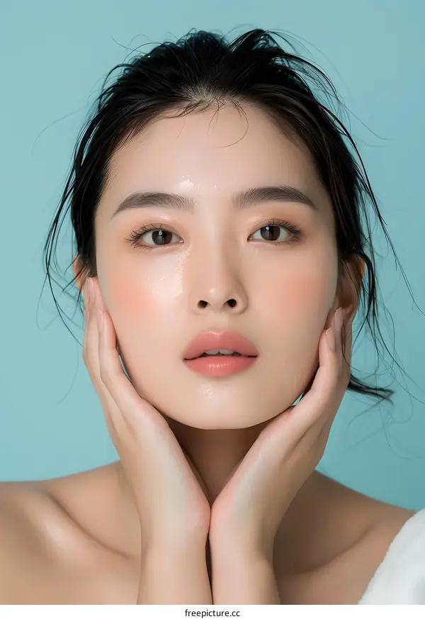 Beautiful Asian Woman with Smooth Skin and  Wet Hair