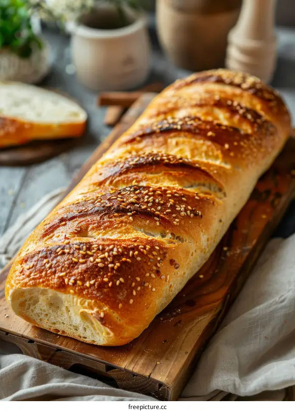 Artisan Sesame Seed Bread on Wooden Board