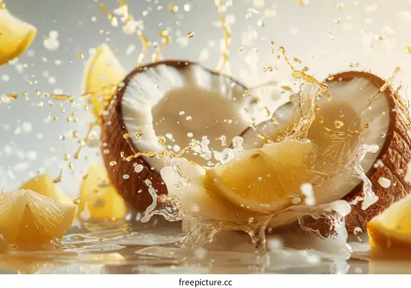 Coconut and lemon halves with juice