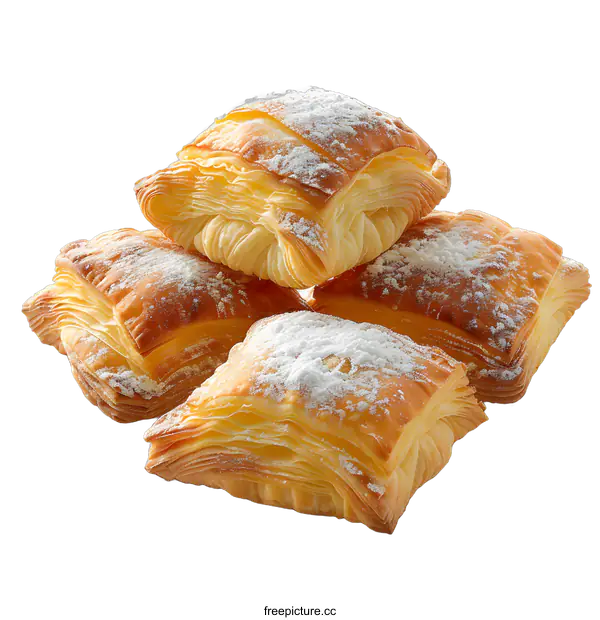 [Transparent Background PNG]Four Puff Pastries with Powdered Sugar