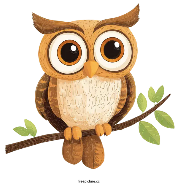 [Transparent Background PNG]Cute Owl Illustration on Branch