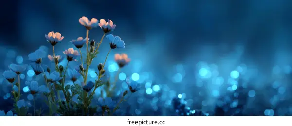 Beautiful Blue Flowers in the Night