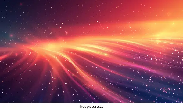 Red and pink nebulae fly through space