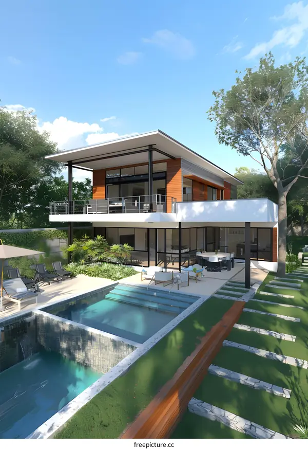Modern Home with Pool and Patio Design