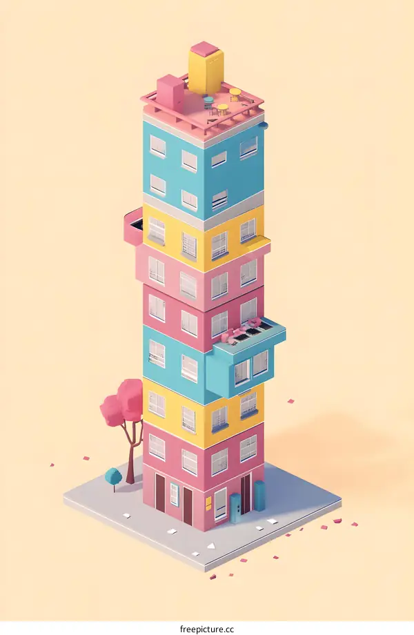 Colorful Low Poly Building Illustration