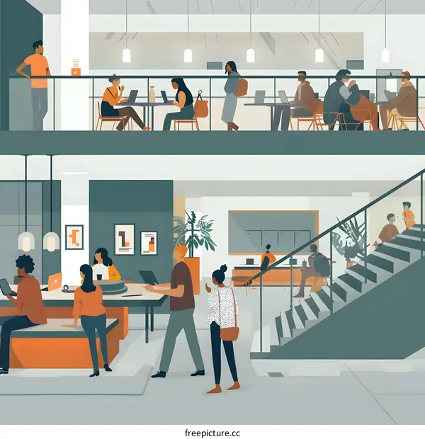 Modern Office Interior Design Illustration with Diverse People Working