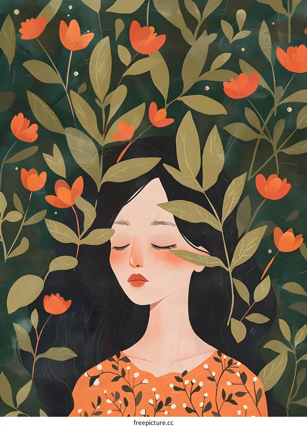 Woman Sleeping in a Floral Garden Illustration
