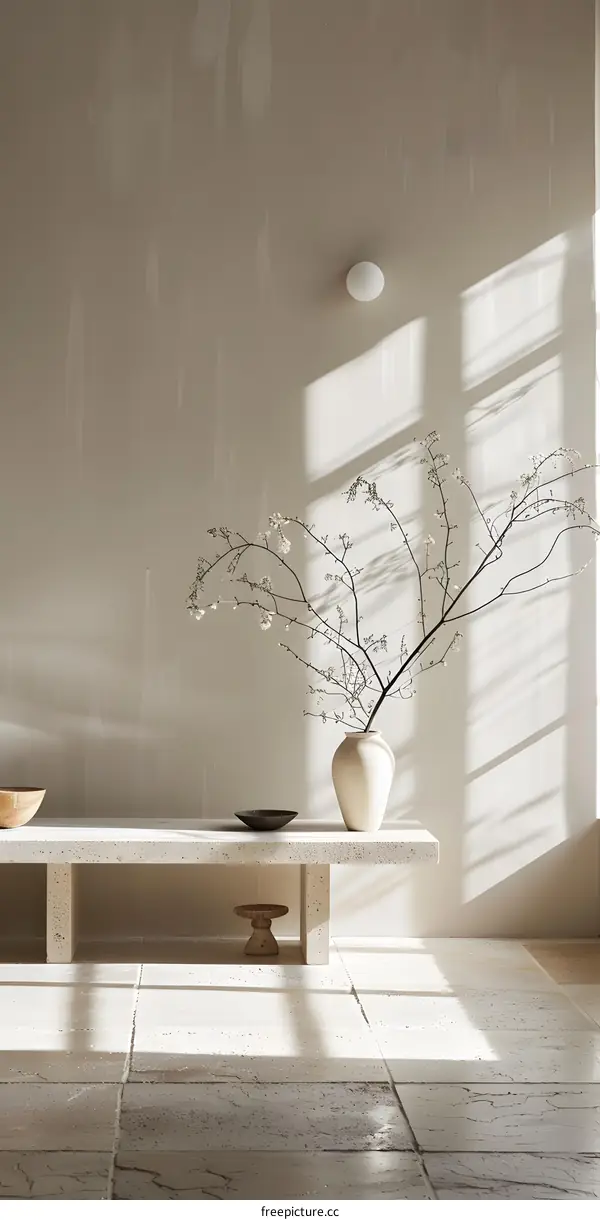 Minimalist Interior Design with White Flowers in a Vase
