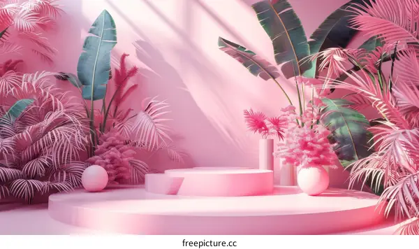 Pink Tropical Botanical Display Design