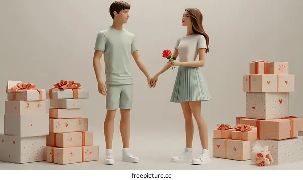 Valentines Day Couple with Gifts