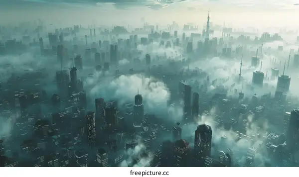 Futuristic Cityscape in a Foggy Atmosphere