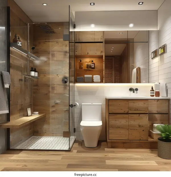 Modern Rustic Bathroom Design with Wooden Accents