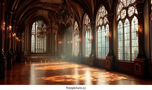 Majestic Gothic Palace Hall with Sunlight