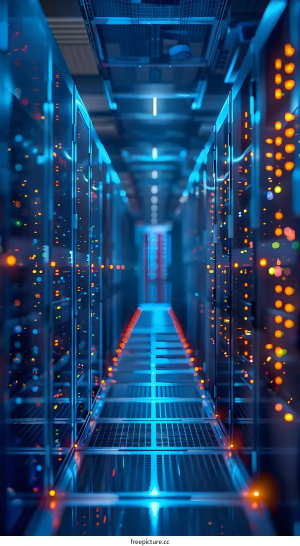 Server room with blue lights