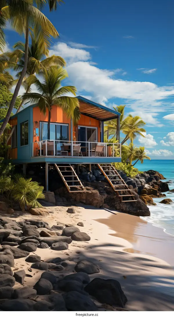 Luxury Beachfront House with Palm Trees